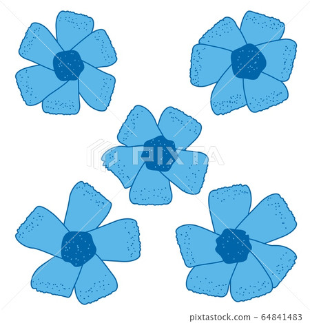 Set of had drawn doodle blue flowers isolated on white. 64841483