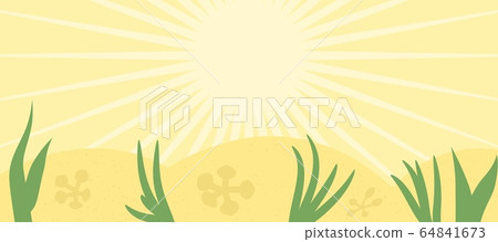 Vector abstract landscape, sunshine, plants, grass. Flat style hand drawn illustration with copy space for text. Simple cartoon design banner. Vector abstract landscape, sunshine, plants, grass. Flat style hand drawn illustration with copy space for text. Simple cartoon design banner. 64841673
