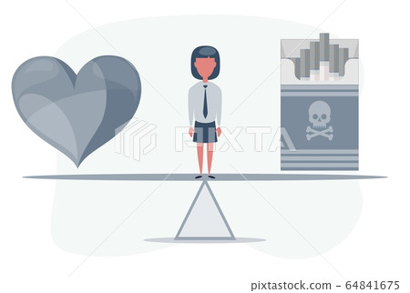 Heart and cigarette on seesaw. Heart and cigarette on seesaw. 64841675