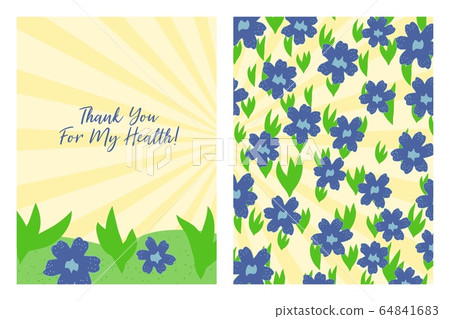 Thank You For My Health card with floral pattern. Flat style hand drawn illustrations with copy space for text. Simple cartoon design. Thank You For My Health card with floral pattern. Flat style hand drawn illustrations with copy space for text. Simple cartoon design. 64841683