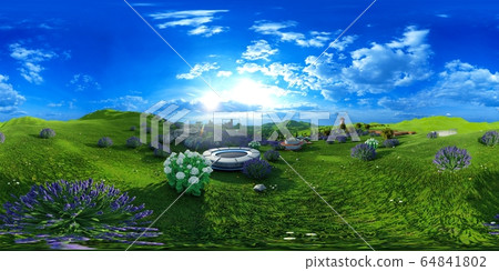 Lavender fields landscape 3d rendering Lavender fields landscape 3d rendering 64841802