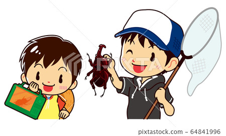 男孩們因捕捉甲蟲而歡欣鼓舞 64841996