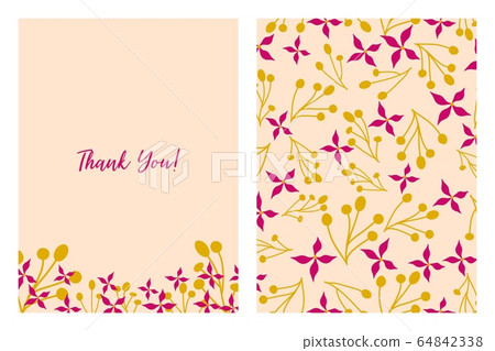 Thank You Card With Floral Pattern Flat Style Stock Illustration 64842338 Pixta