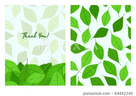 Thank You card with leaves pattern. Flat style Thank You card with leaves pattern. Flat style 64842340