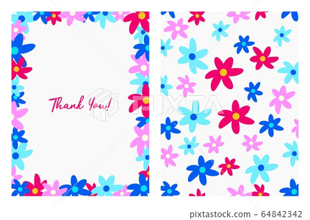 Thank You card with floral pattern. Flat style Thank You card with floral pattern. Flat style 64842342