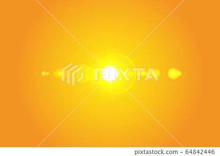 Warm sun on a yellow background. Summer. Glare. Solar rays. 64842446