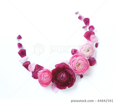 Circle frame made of ranunculus flowers on a white 64842591