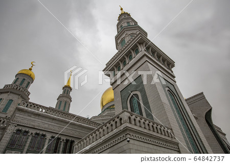 Moscow Cathedral Mosque in snowy weather, Russia 64842737