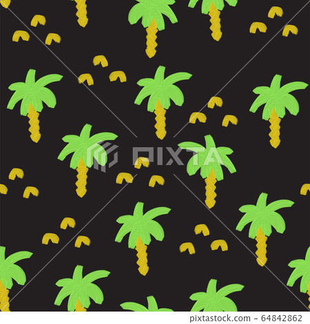 Painted palm trees on black seamless pattern 64842862