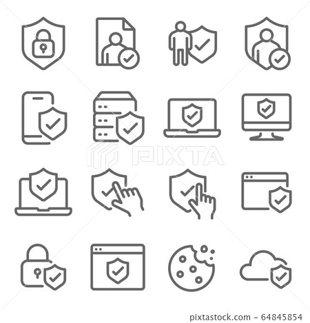 Privacy symbol icon set vector illustration. Contains such icon as Cookie, website, browser, mobile, database, Cloud and more. Expanded Stroke 64845854