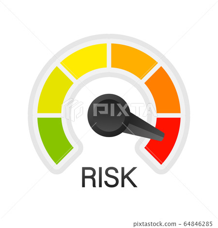 Risk icon on speedometer. High risk meter. Vector Risk icon on speedometer. High risk meter. Vector 64846285