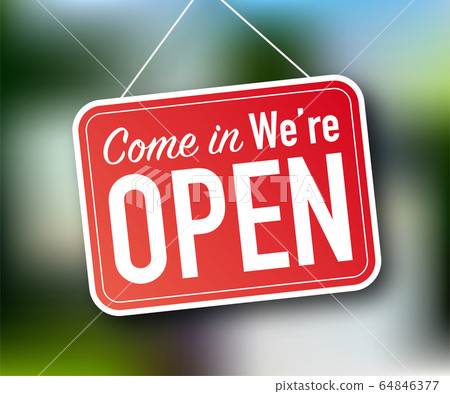 Come in we're open hanging sign on white Come in we're open hanging sign on white 64846377