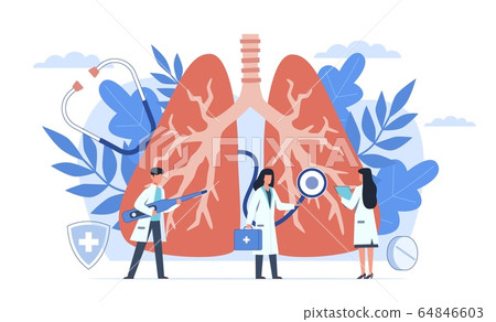 Pulmonology. Lung respiratory system examination, tuberculosis diagnosis. Pneumonia, covid 19 and lung cancer disease vector concept Pulmonology. Lung respiratory system examination, tuberculosis diagnosis. Pneumonia, covid 19 and lung cancer disease vector concept 64846603