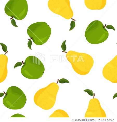 Fresh yellow pear and green apple seamless... - Stock Illustration ...