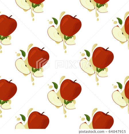 Fresh red apples seamless vector patter. Summer bright fruit background. 64847915