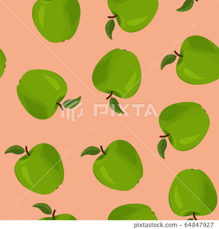 Fresh green apples seamless vector patter. Summer bright fruit background. 64847927