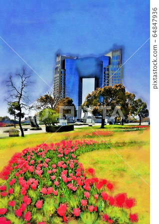 Odaiba, Tulip Flower and Hotel in Symbol Promenade Park (March) Koto Ward, Tokyo Odaiba, Tulip Flower and Hotel in Symbol Promenade Park (March) Koto Ward, Tokyo 64847936