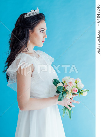 Princess Bride in a white dress with a Crown on a blue background 64848240