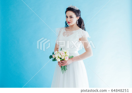 Princess Bride in a white dress with a Crown on a blue background 64848251