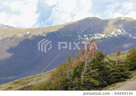 A view of the green grassy covered Colorado mountains A view of the green grassy covered Colorado mountains 64849334