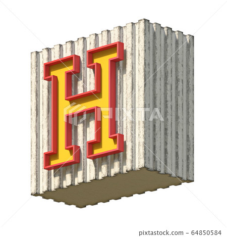 Vintage concrete red yellow font Letter H 3D 64850584