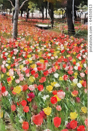 Flower fields of tulips in Odaiba and Symbol Promenade Park (March) Koto Ward, Tokyo 64850913
