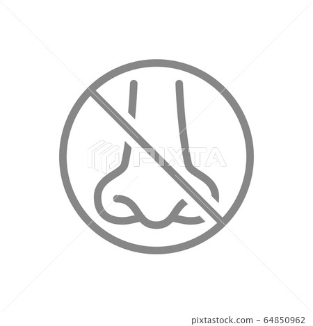Forbidden sign with a nose line icon. Amputation internal organ, no olfactory system symbol 64850962