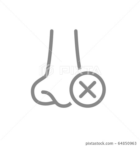 Human nose with cross checkmark line icon. Disease of paranasal sinuses, olfactory system symbol 64850963