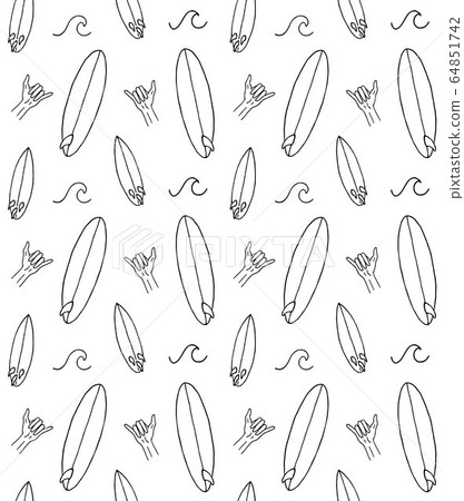 Vector seamless pattern of doodle sketch surf wave 64851742