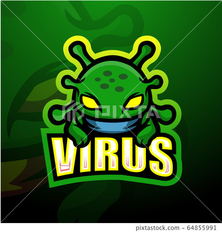 Green virus mascot esport logo design	 64855991