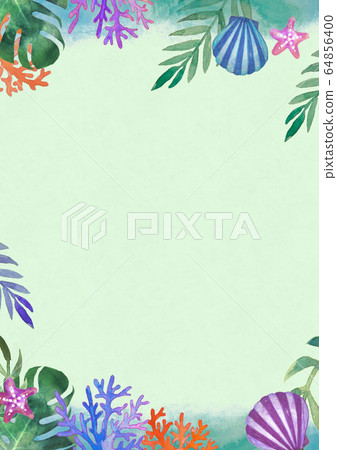 Landscape in the sea Frame watercolor - Stock Illustration [64856400 ...