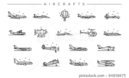 Aircrafts concept line style vector icons set. 64856675