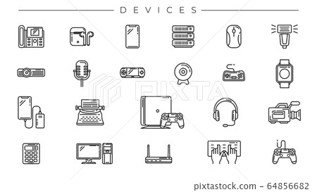 Devices concept line style vector icons set. 64856682