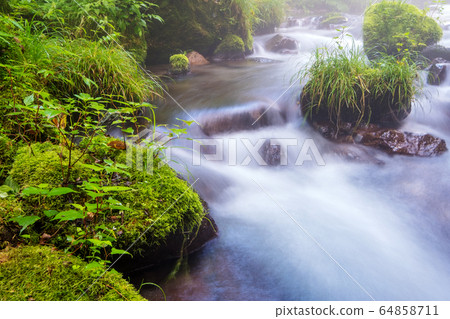 Tottori Prefecture Oyama Kitanizawa mountain stream summer scenery Tottori Prefecture Oyama Kitanizawa mountain stream summer scenery 64858711