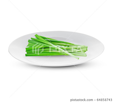 green onion chives on white plate 64858743