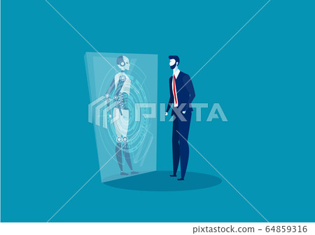 businessman look on glass robot Innovation Technology future concept vector. 64859316