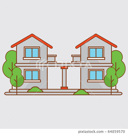 Flat House Apartment with Town Landscape Vector Illustration 64859570