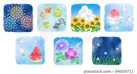 Summer tradition icon set watercolor style square Summer tradition icon set watercolor style square 64859711