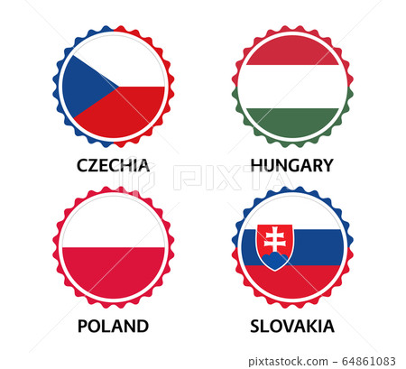 Set of four Czech, Hungarian, Polish and Slovak stickers. Made in Czech Republic 64861083