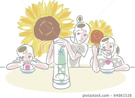 A summer image of parents and children enjoying shaved ice A summer image of parents and children enjoying shaved ice 64861526