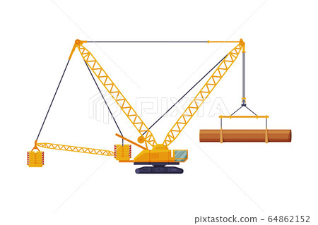 Construction or Cargo Crane, Heavy Cargo Transportation Service Vehicle Flat Vector Illustration 64862152