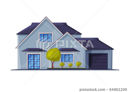 Cottage Facade, Modern Architecture Residential House Building, Country Real Estate Flat Vector Illustration Cottage Facade, Modern Architecture Residential House Building, Country Real Estate Flat Vector Illustration 64862209