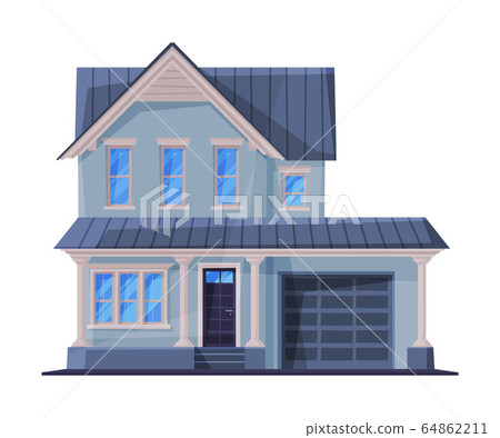 Classic Two Storey Suburban Residential House, Country Real Estate Building Flat Vector Illustration Classic Two Storey Suburban Residential House, Country Real Estate Building Flat Vector Illustration 64862211