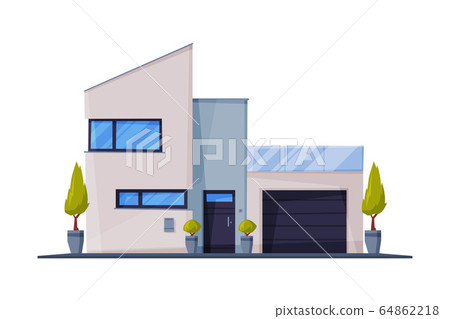 Modern Cottage Facade with Garage, City or... - Stock Illustration ...