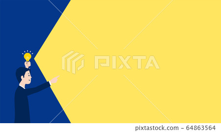 Image of a man shining with a light bulb, copy space on the right Image of a man shining with a light bulb, copy space on the right 64863564