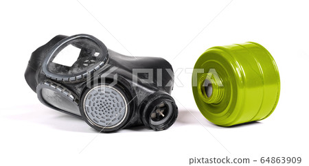 Vintage gasmask isolated on white - Green filter 64863909