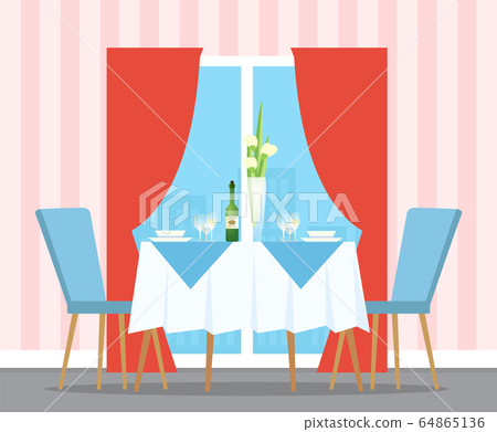 Served Table for Couple Indoor, Glasses Vector 64865136