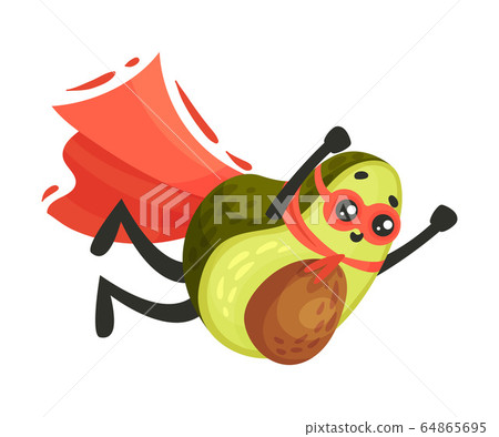 Happy Avocado Wearing Superhero Red Cloak and Mask Flying Vector Illustration Happy Avocado Wearing Superhero Red Cloak and Mask Flying Vector Illustration 64865695