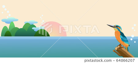 Kingfisher and sea background material Kingfisher and sea background material 64866207