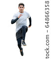 young fitness man in sportwear running isolated on white background with clipping path. 64866358